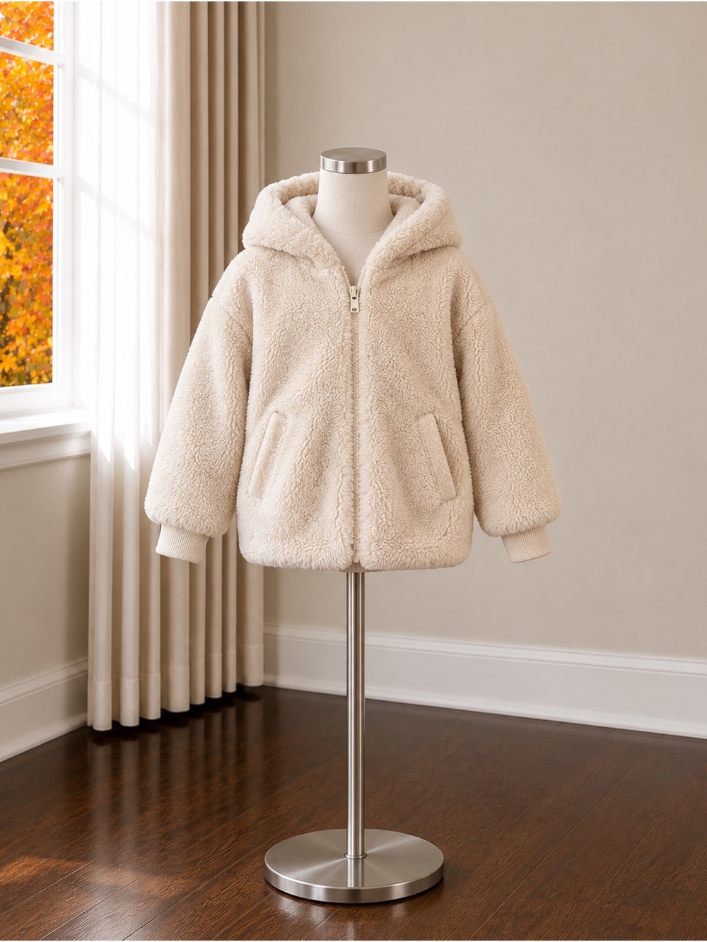 Zara Cream Sherpa Hooded Puffer Jacket